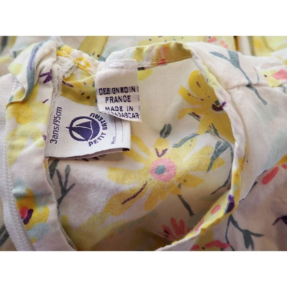 Petit Bateau Dress Girls 3 3Y 95cm Yellow Floral Flutter Sleeve Cotton Sundress